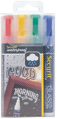  Securit Marqueurs craie waterproof (verre+ ardoise) pointe 2-6mm rouge, vert, jaune, bleu (lot de 4) 