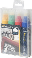  Securit Marqueurs craie waterproof (verre+ ardoise) pointe 7-15mm rouge, vert, jaune, bleu (lot de 4) 