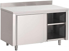  Gastro M Table armoire inox avec portes coulissantes et dosseret 2000 x 700 x 850mm 