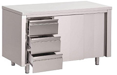  Gastro M Table armoire inox avec portes coulissantes et 3 tiroirs &agrave; gauche 2000 x 700 x 850mm 