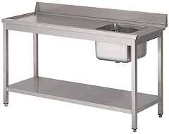  Gastro M Table d'entrée lave-vaisselle inox avec bac à droite dosseret et tablette inférieure 850x1000x700mm 