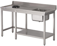  Gastro M Table d'entrée lave-vaisselle inox avec bac à droite TVO dosseret et tablette inférieure 850x1400x700mm 