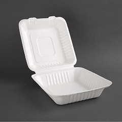  Fiesta Bo&icirc;tes avec couvercle &agrave; charni&egrave;re compostables en bagasse Green 223mm (lot de 200) 