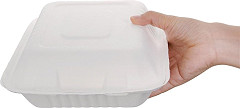  Fiesta Bo&icirc;tes 3 compartiments avec couvercle &agrave; charni&egrave;re compostables en bagasse Green 201mm (lot de 200) 