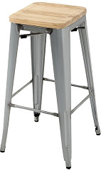  Bolero Tabourets hauts en acier galvanis&eacute; avec assise en bois Bistro (lot de 4) 
