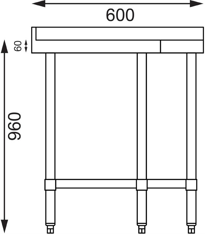  Vogue Table d'angle inox 600mm 