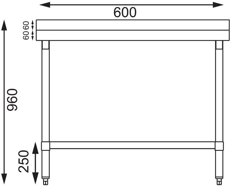  Vogue Table de pr&eacute;paration avec rebord en acier inoxydable 600 x 600mm 