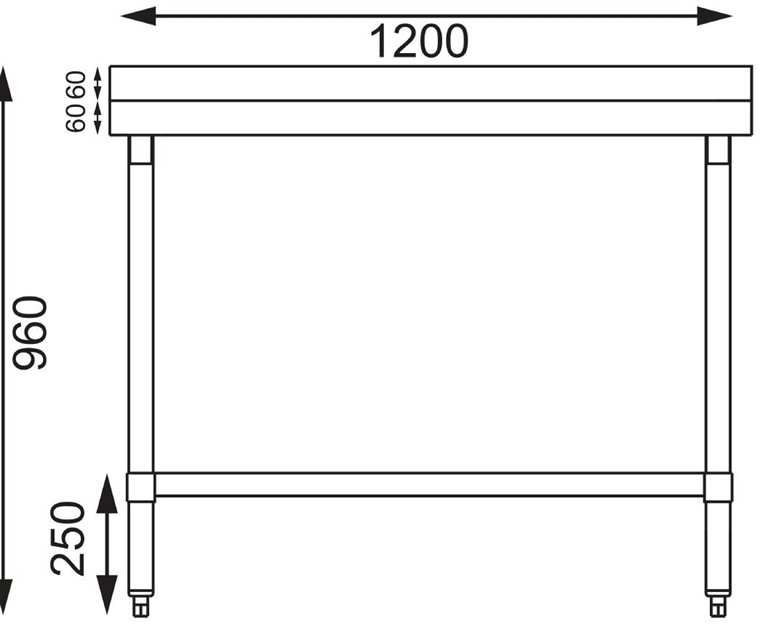  Vogue Table de pr&eacute;paration avec rebord en acier inoxydable 1200 x 600mm 