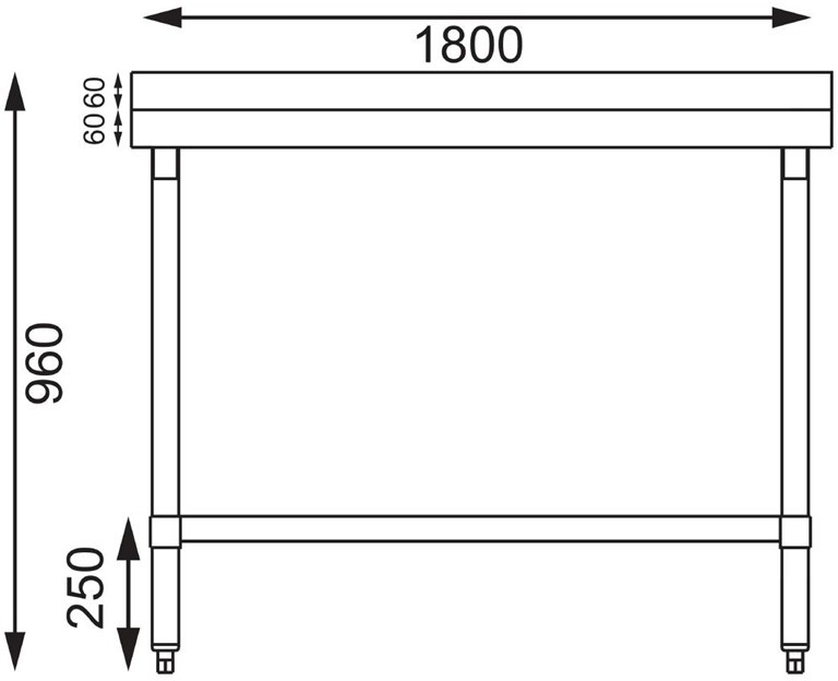  Vogue Table de pr&eacute;paration avec rebord en acier inoxydable 1800 x 600mm 