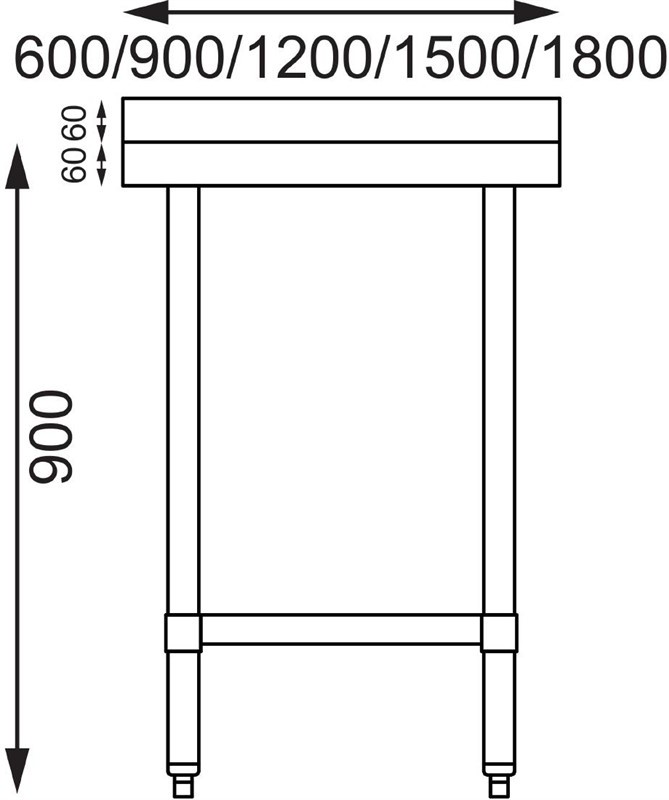  Vogue Table de pr&eacute;paration avec rebord en acier inoxydable 1800 x 600mm 