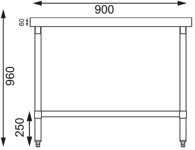  Vogue Table de pr&eacute;paration sans rebord en acier inoxydable 900 x 600mm 