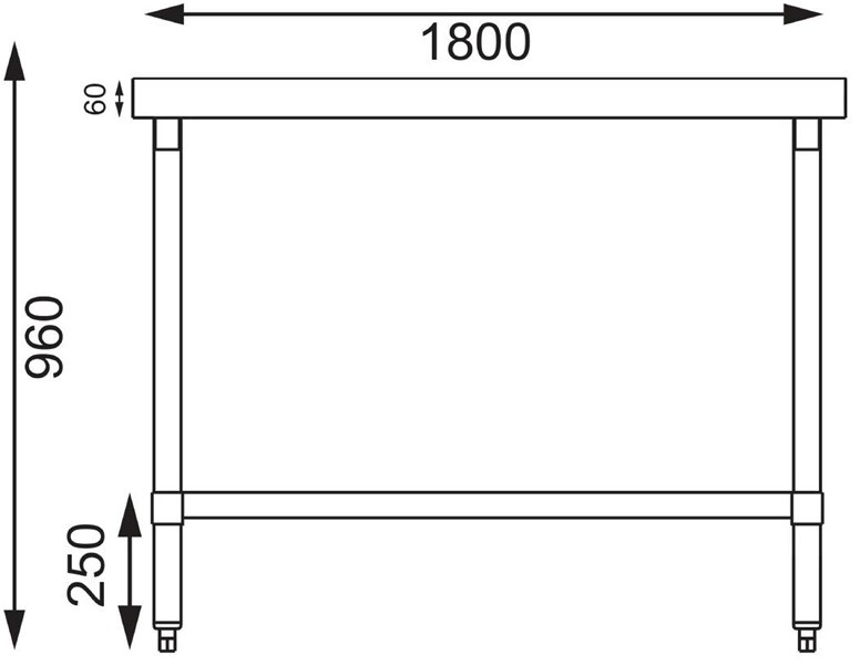  Vogue Table de pr&eacute;paration sans rebord en acier inoxydable 1800 x 600mm 