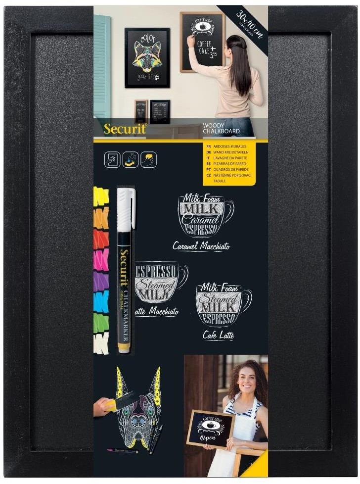  Securit Ardoise murale cadre en bois noir avec feutre craie et fixations 30x40cm 