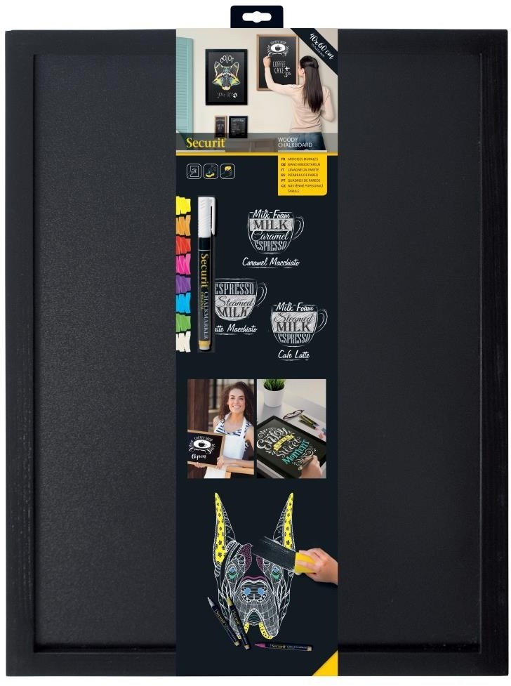  Securit Ardoise murale cadre en bois noir avec feutre craie et fixations 40x60cm 
