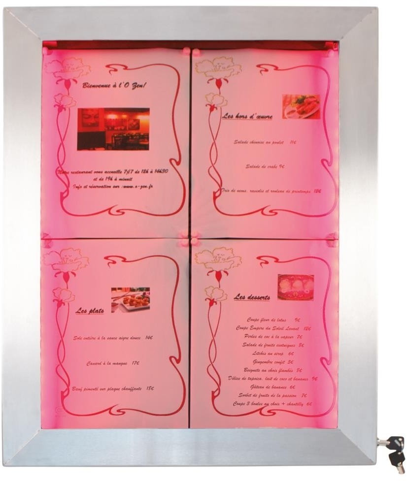  Securit Porte-menu mural &agrave; LED couleurs en inox 4xA4 