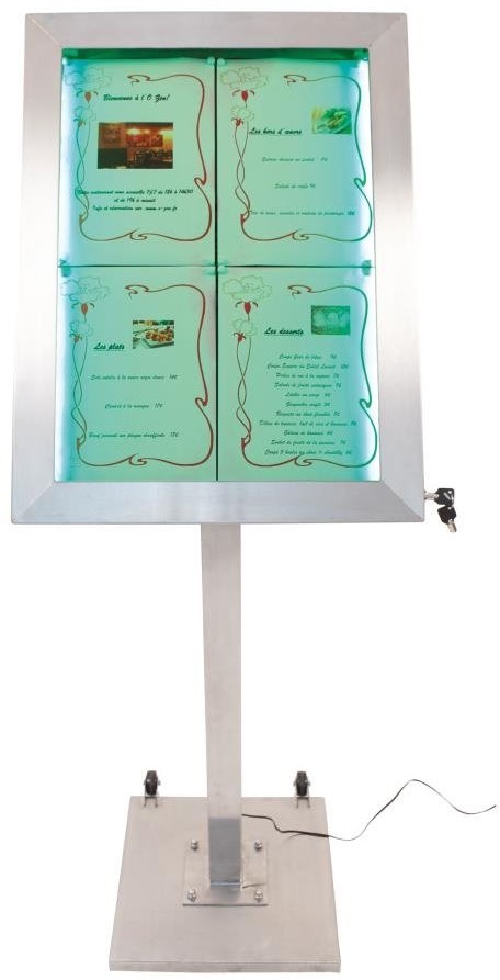  Securit Porte-menu mural &agrave; LED couleurs en inox 4xA4 