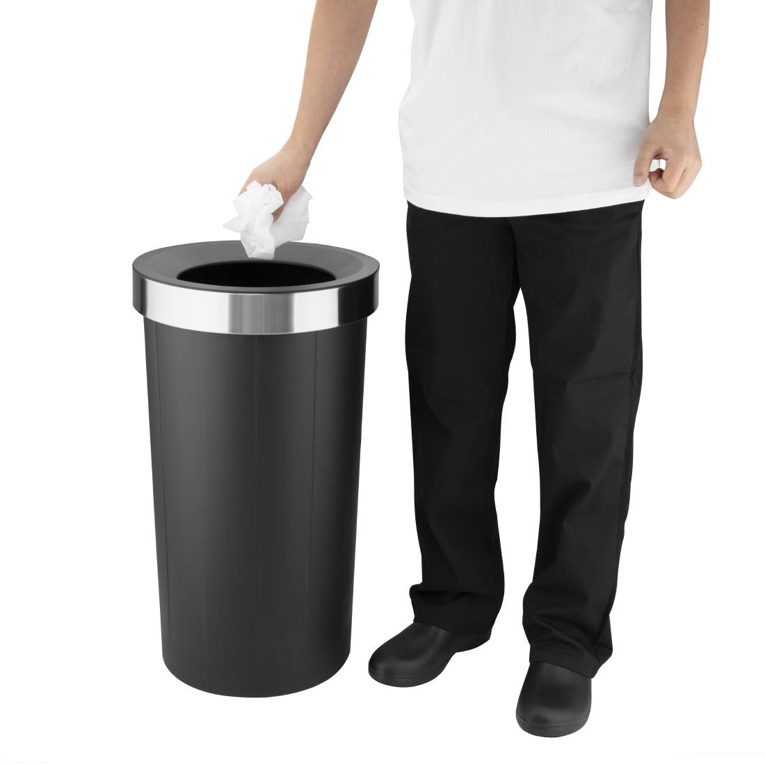  Bolero Poubelle ronde noire en polypropyl&egrave;ne avec couvercle ouvert 60L 