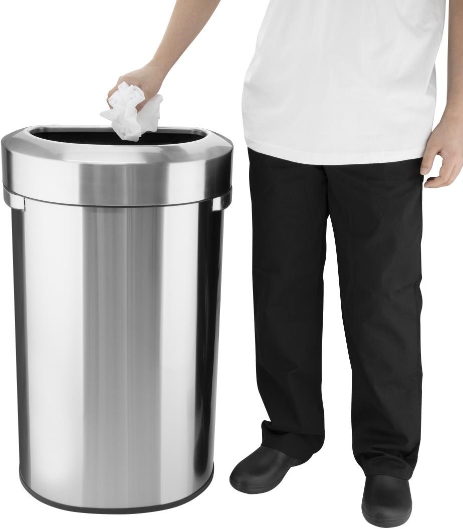  Bolero Poubelle en D en acier bross&eacute; avec couvercle ouvert 86L 