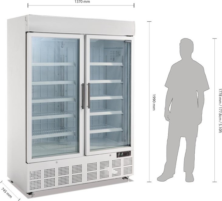  Polar Vitrine r&eacute;frig&eacute;r&eacute;e n&eacute;gative deux portes avec bandeau lumineux S&eacute;rie G 920L 