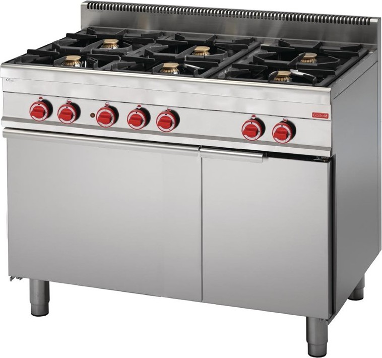  Gastro M Fourneau 6 feux sur four &eacute;lectrique &agrave; convection avec placard ouvert 65/110CFGE 