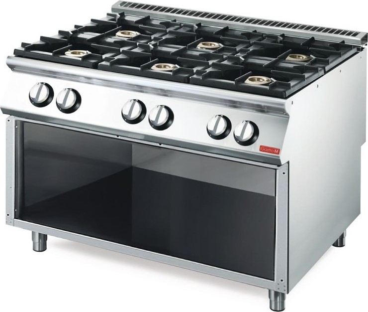  Gastro M Fourneau gaz 6 feux vifs 700 sur placard ouvert GM70/120PCG 