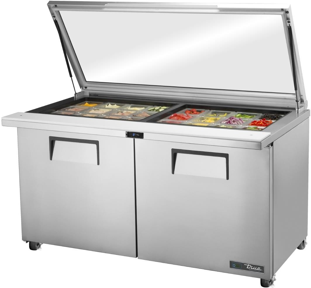  True Table de pr&eacute;paration 24 bacs GN 1/6 avec couvercle en verre TSSU-60-24M-B-ST-FGLID 