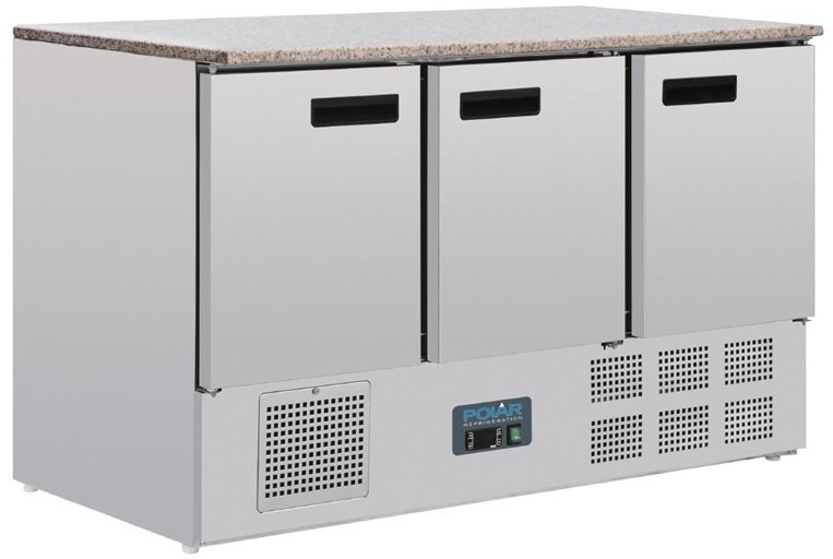  Polar Table r&eacute;frig&eacute;r&eacute;e positive plan de travail en marbre S&eacute;rie G 3 portes 368L 
