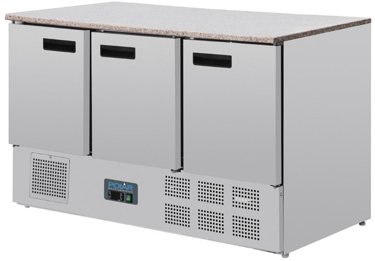  Polar Table r&eacute;frig&eacute;r&eacute;e positive plan de travail en marbre S&eacute;rie G 3 portes 368L 
