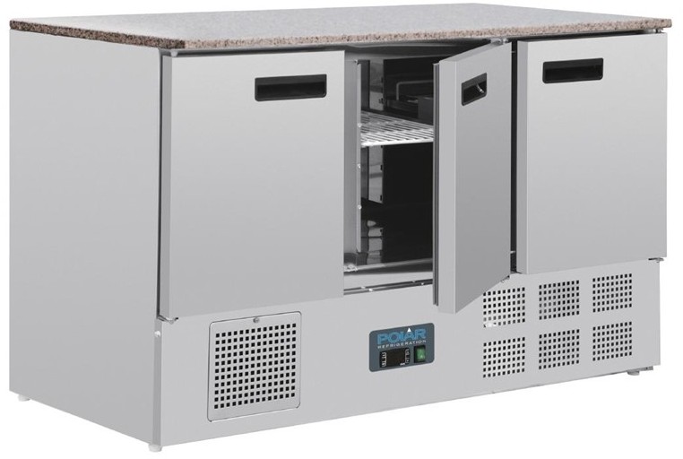  Polar Table r&eacute;frig&eacute;r&eacute;e positive plan de travail en marbre S&eacute;rie G 3 portes 368L 