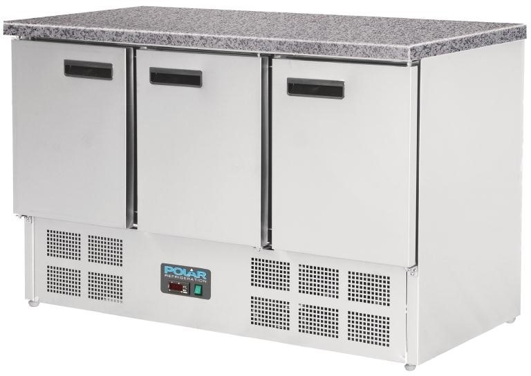  Polar Table r&eacute;frig&eacute;r&eacute;e positive plan de travail en marbre S&eacute;rie G 3 portes 368L 