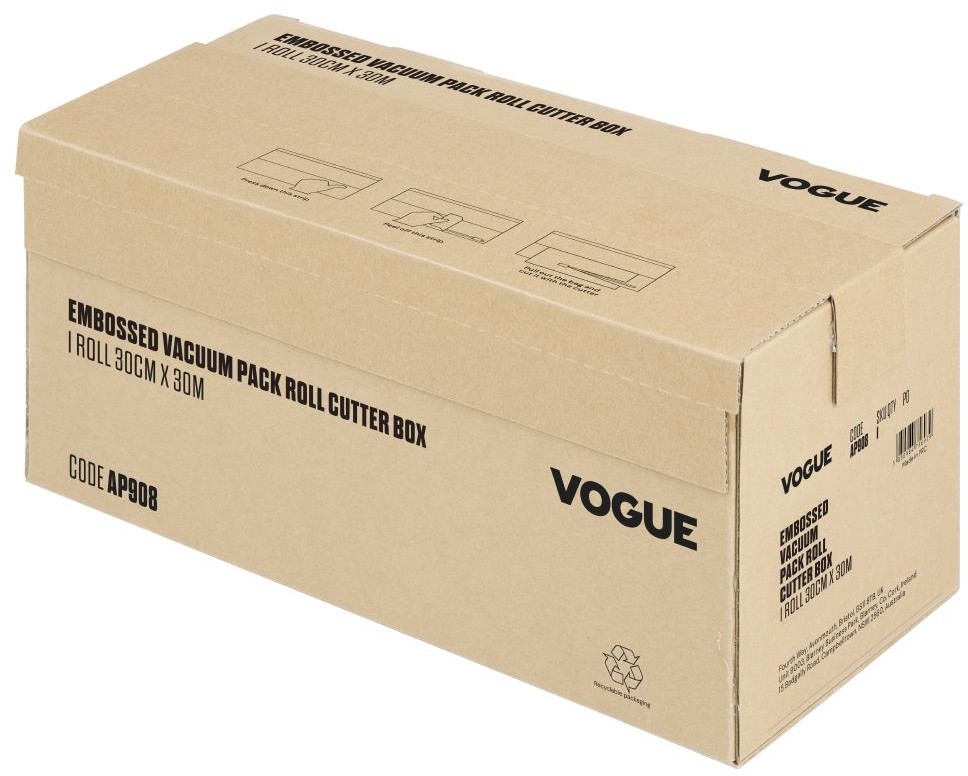  Vogue Rouleau d'emballage sous vide avec bo&icirc;te de d&eacute;coupe (gaufr&eacute;), largeur 300 mm 