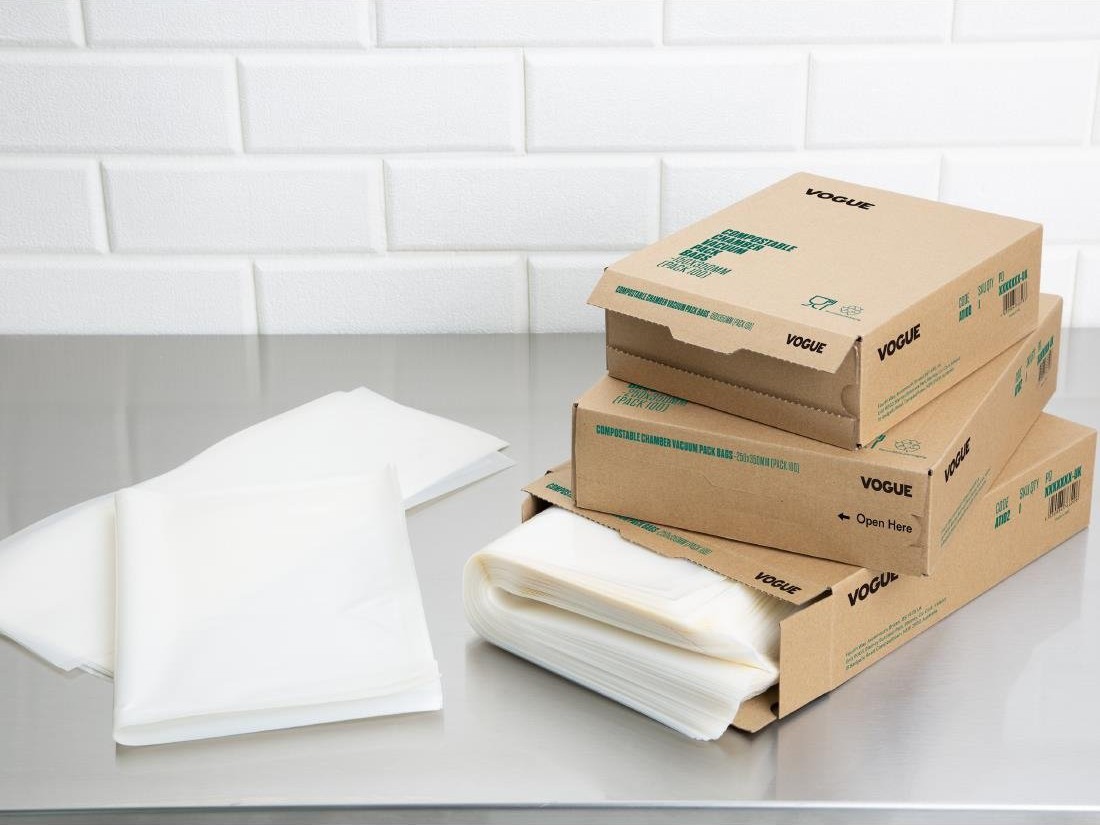  Vogue Sacs gaufr&eacute;s compostables pour machine sous vide 300x400mm (Lot de 50) 