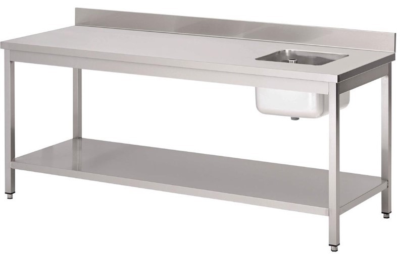  Gastro M Table du chef avec bac &agrave; droite et dosseret 850x1800x700mm 