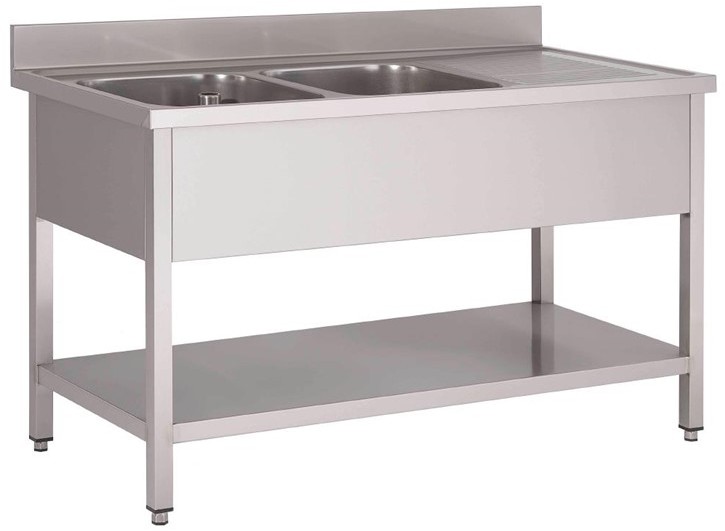  Gastro M Plonge inox avec &eacute;tag&egrave;re basse 2 bacs &agrave; gauche 1600 x 700 x 850mm 