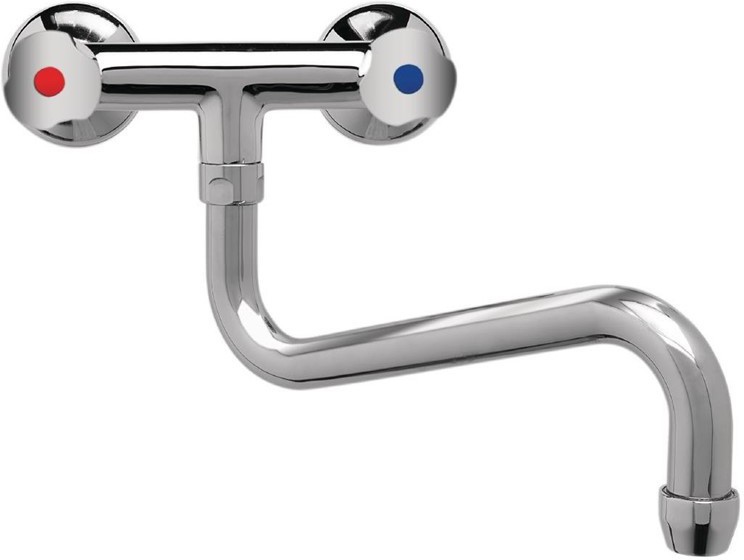  Gastronoble Robinet m&eacute;langeur bi-trou mod&egrave;le lourd 3/4" fixation murale col bas 250 mm 