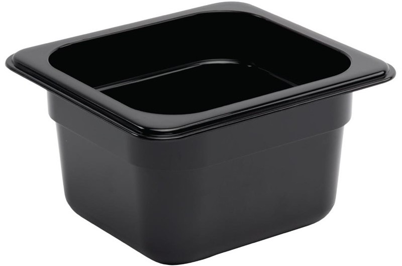  Vogue Bac Gastronorme en polycarbonate noir un sixi&egrave;me 100mm Vogue 