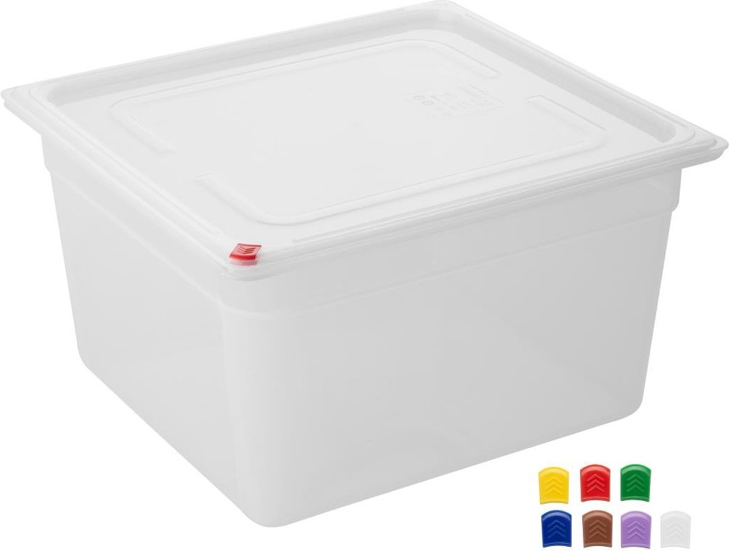  Hygiplas Bacs PP Click GN 2/3 avec couvercles et 7 clips de couleur 200mm 16,1L (lot de 4) 
