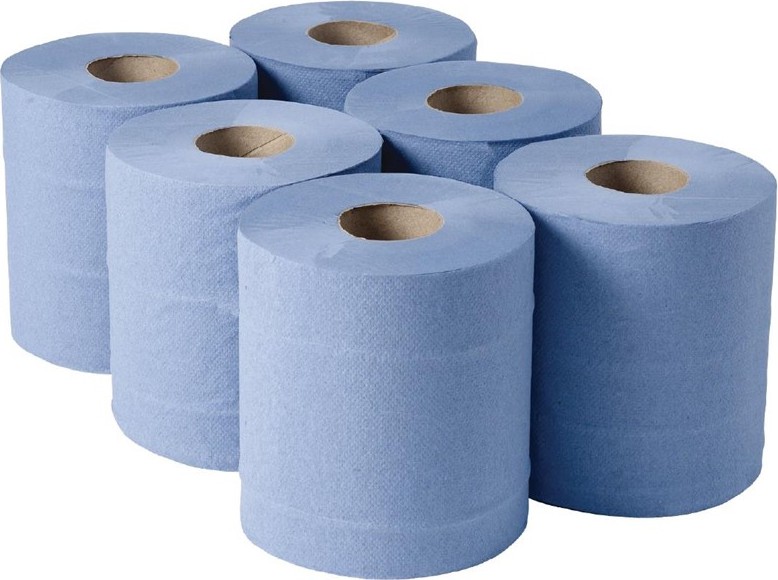  Jantex Essuie-mains 2 plis &agrave; d&eacute;vidage central contact alimentaire bleu 
