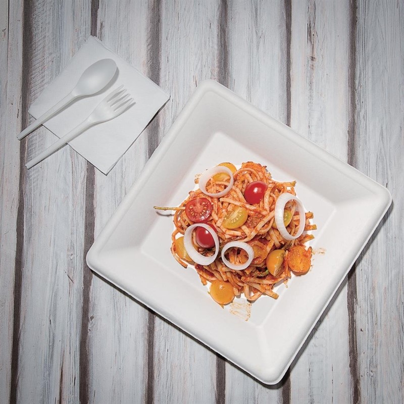  Fiesta Assiettes carr&eacute;es compostables en bagasse Green 261mm (lot de 50) 