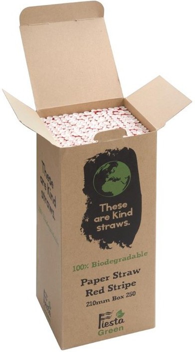  Fiesta Pailles en papier compostables Green ray&eacute;es rouge et blanc 
