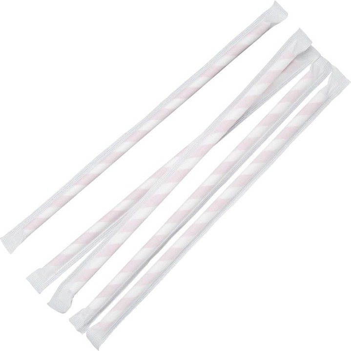  Fiesta Pailles compostables en papier emball&eacute;es individuellement Compostable &agrave; rayures rouges (lot de 250) 