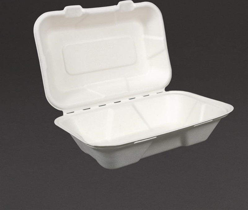  Vegware Bo&icirc;tes repas en bagasse compostables avec couvercle &agrave; charni&egrave;re 228mm 