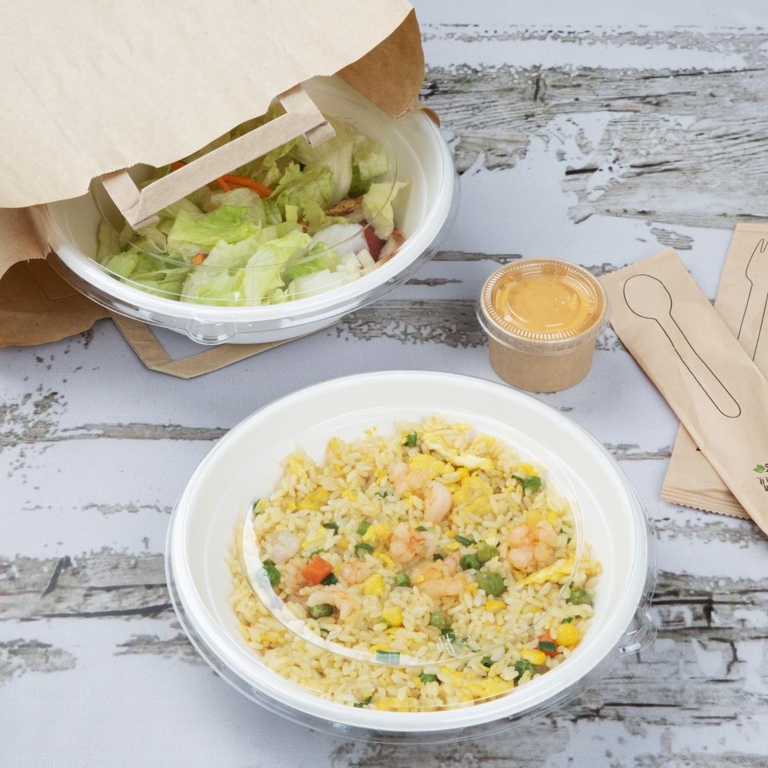 Fiesta Recyclable Couvercles PET pour poke bowls 682/909 ml (lot de 50) 