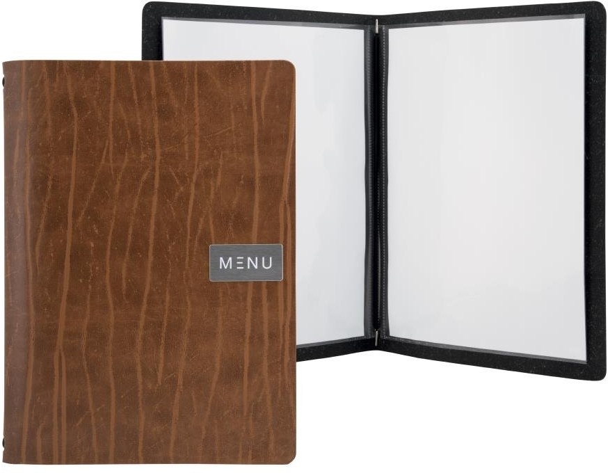  Securit Prot&egrave;ge-menu en cuir recycl&eacute; Gamme Leather A4 marron 