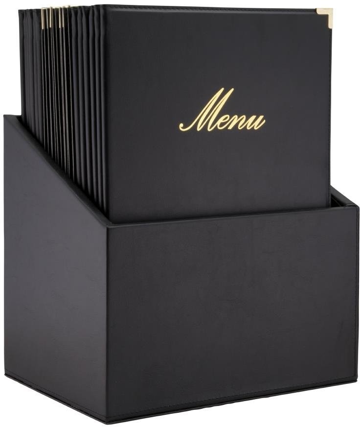  Securit Bo&icirc;te avec 20 prot&egrave;ge-menus simili cuir A4x4 Classic noirs 