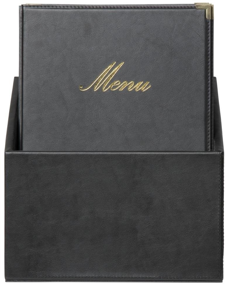  Securit Bo&icirc;te avec 20 prot&egrave;ge-menus simili cuir A4x4 Classic noirs 