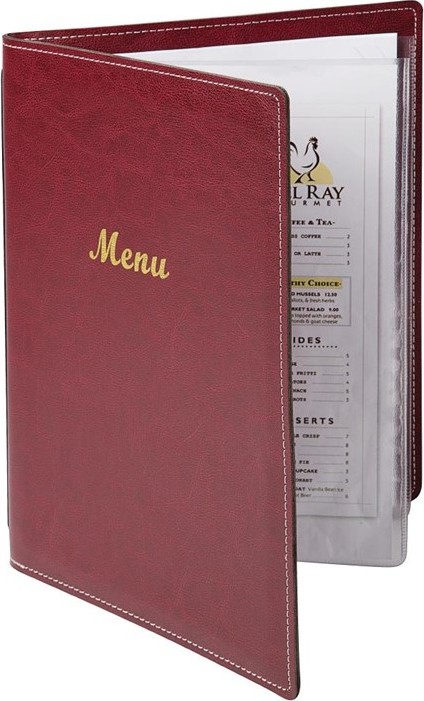  Olympia Prot&egrave;ge-menus en simili cuir A4 bordeaux 
