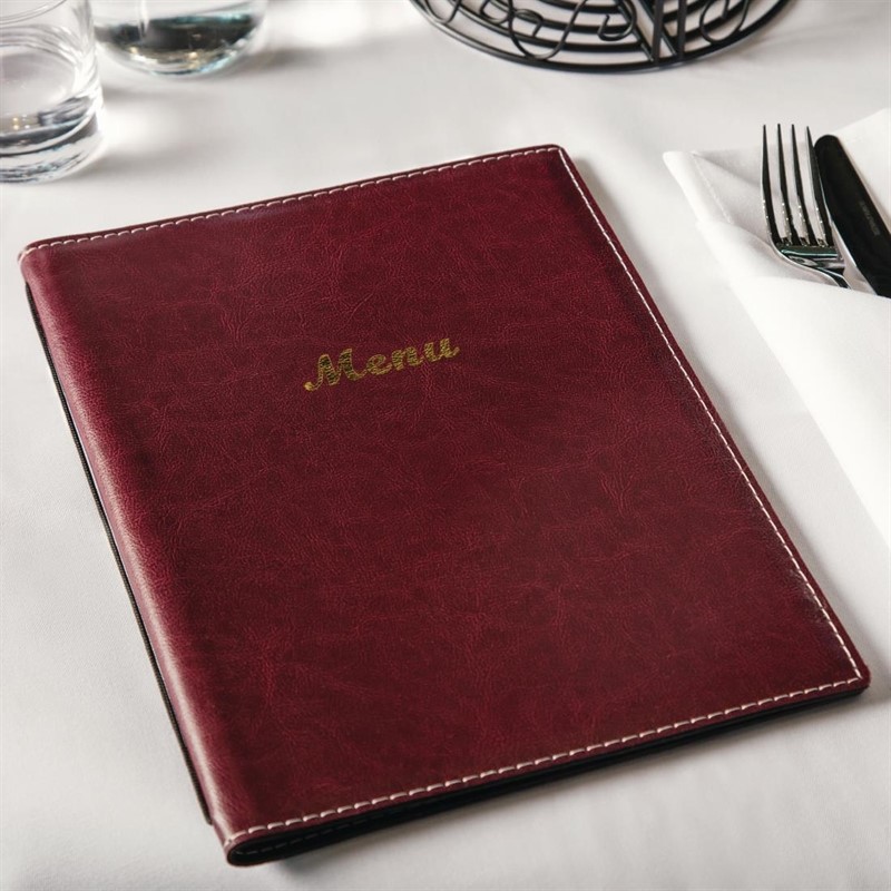  Olympia Prot&egrave;ge-menus en simili cuir A4 bordeaux 