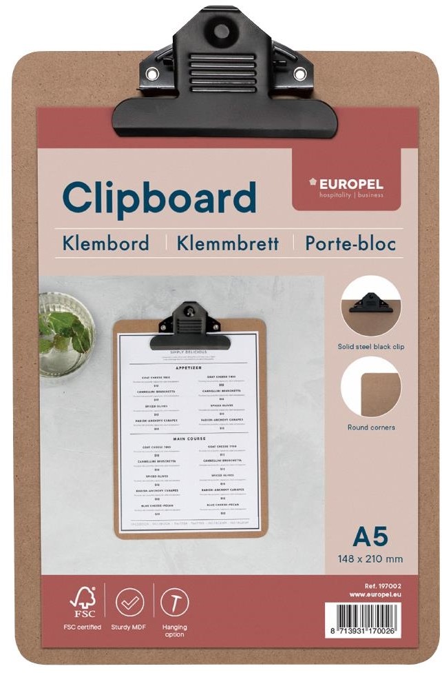  Europel Porte-bloc panneau en fibre de bois A5 portrait 148 x 210 mm 