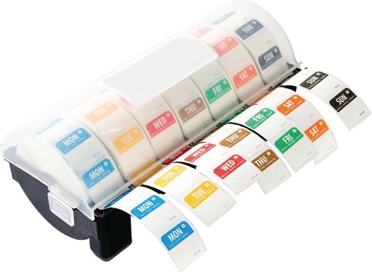  Vogue Kit &eacute;tiquettes alimentaires solubles code couleur et distributeur plastique 24mm 